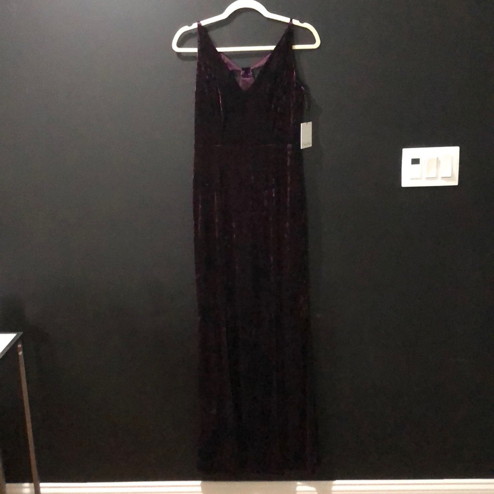 Calvin Klein velvet gown with double slit at front